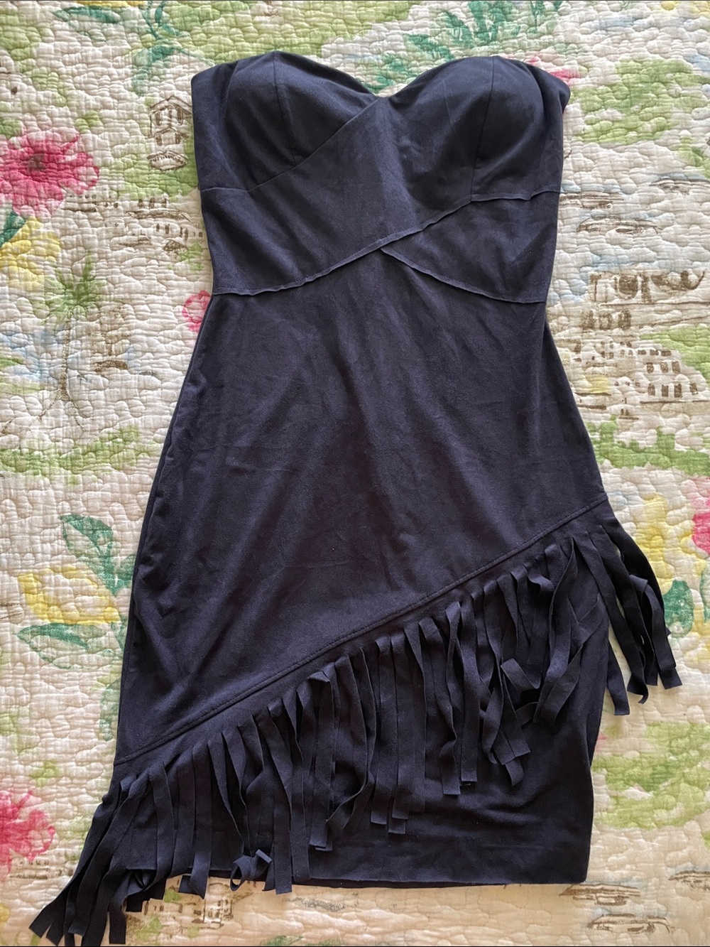 Mystic Strapless Navy Fringe Hem Cocktail Dress